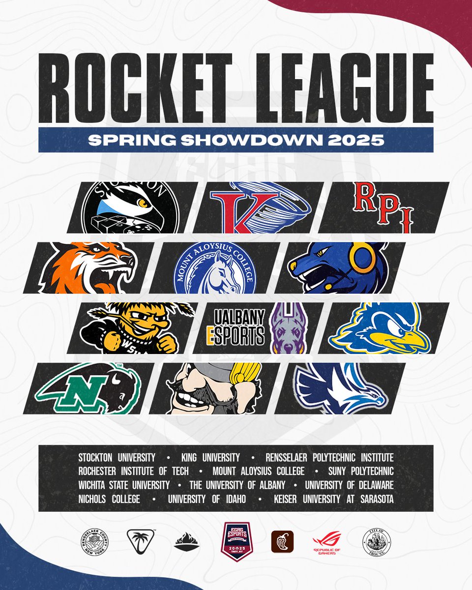 Buckle up, Rocket League fans! 

Meet the 12 schools competing at the Spring Showdown 2025 presented by ECAC in Troy, NY!

#ECACEsports #RocketLeague #SpringShowdown