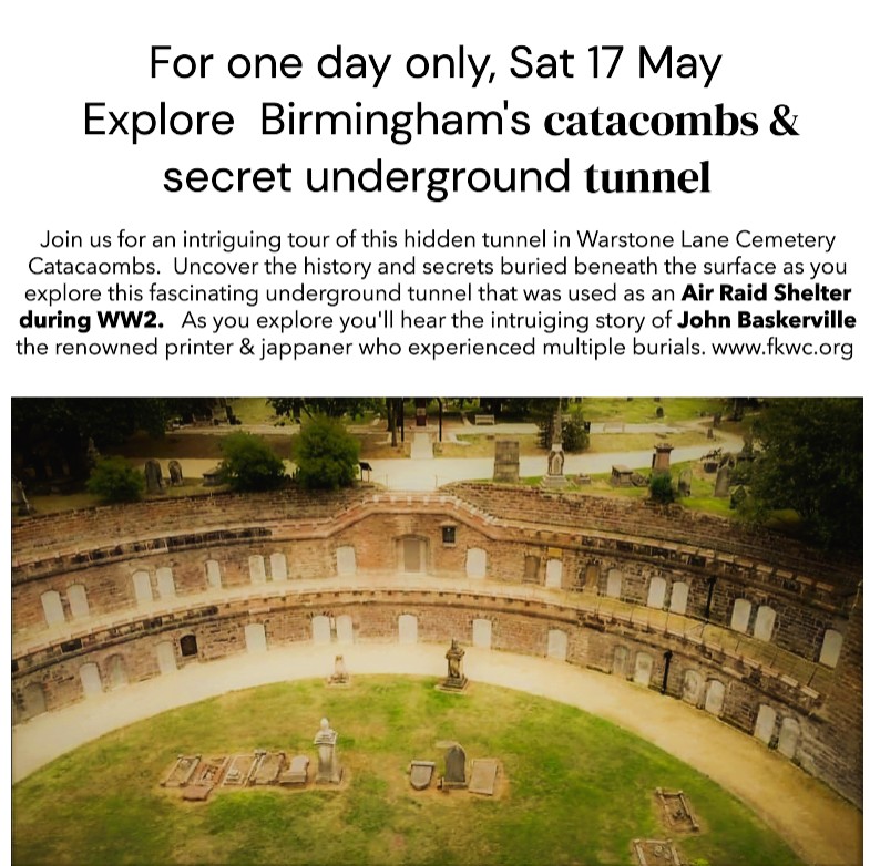 For one day only, Guided Tours of both Key Hill catacombs chambers  &amp; Warstone Lane catacomb tunnel. Both require booking separately via this link eventbrite.co.uk/o/friends-of-k…