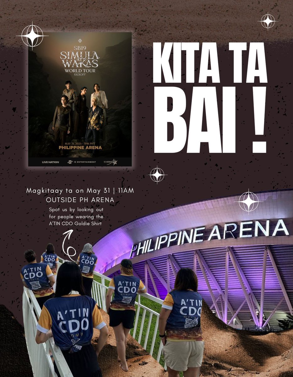 ATIN_CDOMISOR's tweet photo. #KitaTaBai , A'tin Goldies! 🐠

Are you from Cagayan de Oro, MisOr, or Mindanao in general attending SB19's #SimulaAtWakas kickoff concert on May 31, 2025?

Let's meet outside Philippine Arena 🏟️ for a group picture 🤳 and a face to face interaction! (Kaya ba 11am??) . . . https://t.co/BZpbdcKii6
