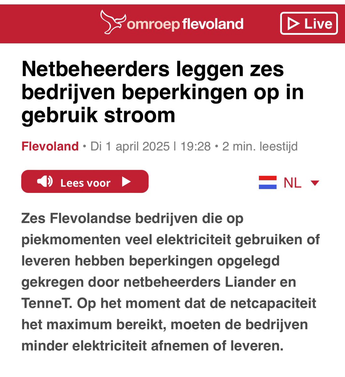 Terwijl ze in Den Haag zich bezighouden met lintjes, jagen ze ondernemers het land uit. Inmiddels hebben 38 bedrijven maatregelen opgelegd gekregen omdat het netwerk het niet trekt en de uitbreiding nog jaren op zich laat wachten. 

Op piekmomenten moeten ze minder afnemen of