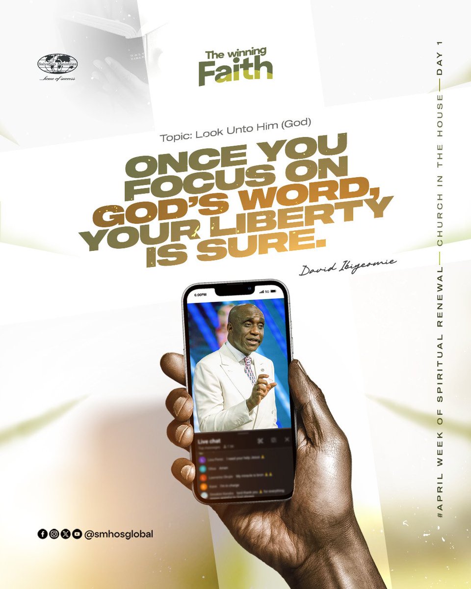 smhosglobal's tweet photo. APRIL WEEK OF SPIRITUAL RENEWAL—DAY 1

You cannot look unto God and see shame! Keep your eyes on His Word, and your liberty is guaranteed.

Swipe through these key takeaways and let your faith be strengthened!

#SMHOS #smhosglobal #TheWinningFaith #WOSR https://t.co/0Wtjf7bqlv