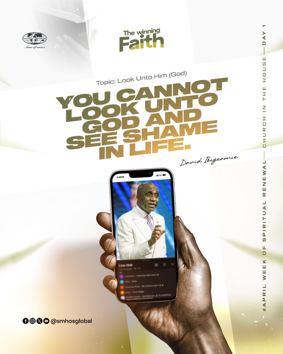 smhosglobal's tweet photo. APRIL WEEK OF SPIRITUAL RENEWAL—DAY 1

You cannot look unto God and see shame! Keep your eyes on His Word, and your liberty is guaranteed.

Swipe through these key takeaways and let your faith be strengthened!

#SMHOS #smhosglobal #TheWinningFaith #WOSR https://t.co/0Wtjf7bqlv