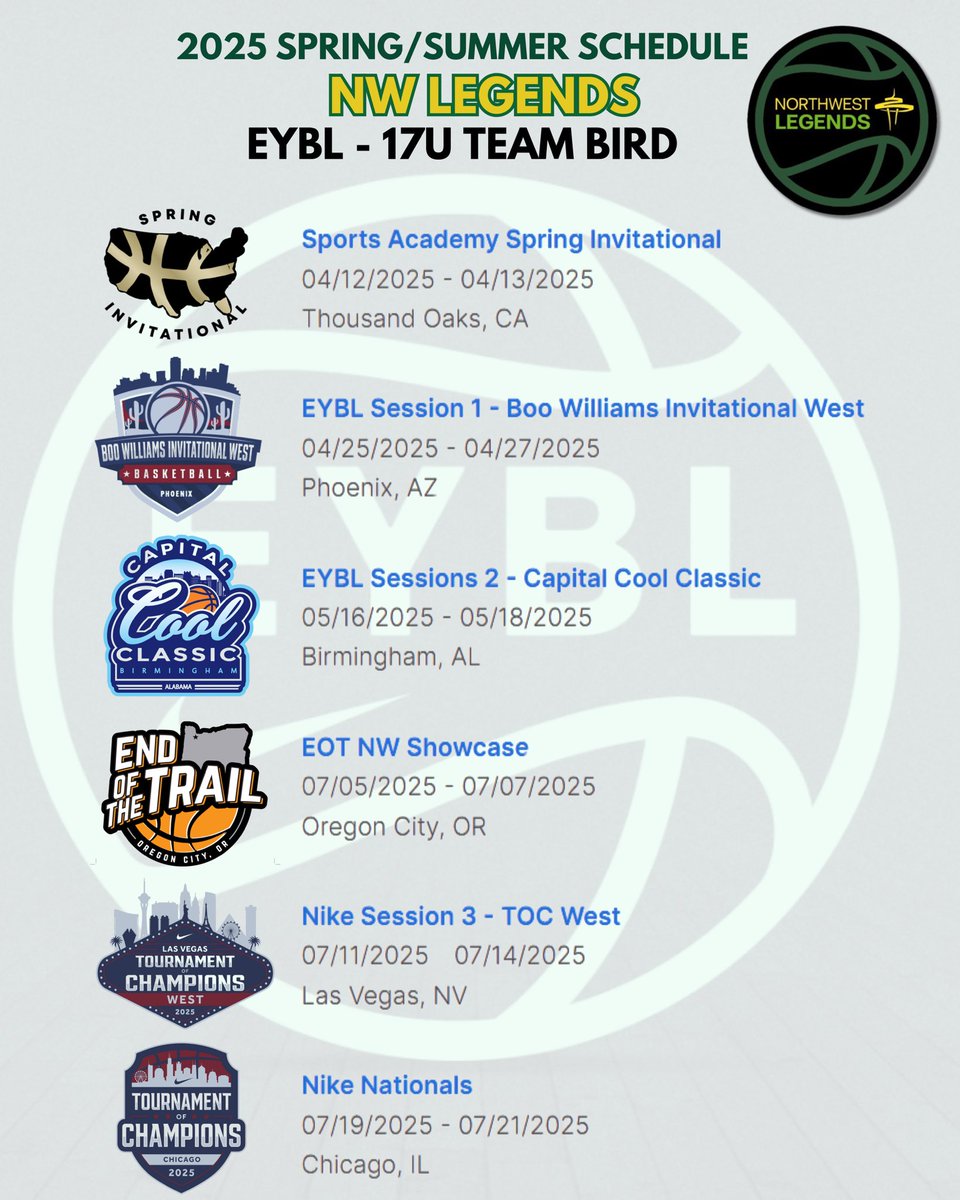 Sofia Locati (@sofialocati13) on Twitter photo 🚨 My NW Legends 17U <a href="/NikeGirlsEYBL/">Nike Girls EYBL</a> 2025 Spring/Summer Schedule 🚨
College coaches, come watch me play! 🏀
#NWLegendsGBB #Uncommitted #ClassOf2026 🚨 My NW Legends 17U <a href="/NikeGirlsEYBL/">Nike Girls EYBL</a> 2025 Spring/Summer Schedule 🚨
College coaches, come watch me play! 🏀
#NWLegendsGBB #Uncommitted #ClassOf2026