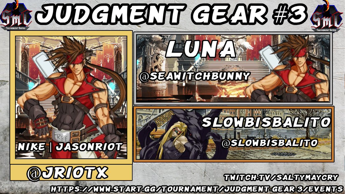 FGCMayCry's tweet image. Muchas gracias a todos por participar en la tercera edición de Judgment Gear. Nos veremos en un próximo torneo.

🥇@JRiotx
🥈@seawitchbunny
🥉@slowbisbalito

4.- Mukyo
5.- @MarkFudo

#FGC #GGXXACR #GuiltyGear