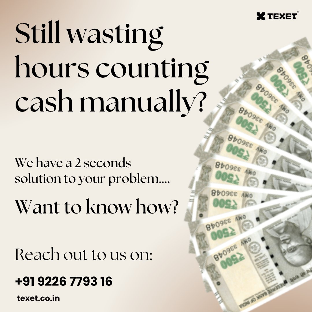 texetinfo's tweet image. 💸 Still stuck counting cash manually?
Stop wasting hours! ⏰ We’ve got a 2-second solution to your cash counting woes!
🚀 Want to know how?
Call us at +91 9226 7793 16 or visit texet.co.in
#SmartCounting #CashManagement #BusinessHacks #TMCEX