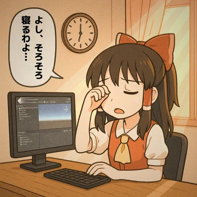 個人開発者には、
「太陽が昇ると眠る」という謎の習性がある。
#ゲーム作る霊夢 