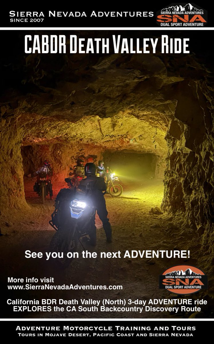 SNAMark's tweet image. SIERRA NEVADA ADVENTURE rides designed for ADVENTURE motorcycles with the perfect combination of remote DIRT ROADS, curvy back roads, scenic mountain passes, and historic DIRT WAGON ROUTES to unique and historic sites in the SIERRA NEVADA and beyond...
SierraNevadaAdventures.com