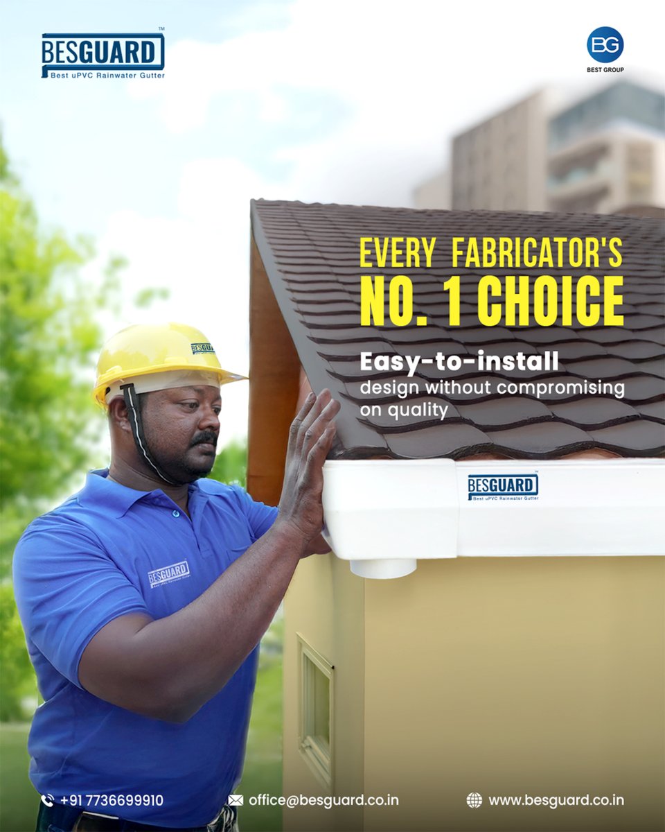 besguardin's tweet image. Every Fabricator’s No.1 Choice!
Upgrade to Besguard uPVC Rainwater Gutters – easy to install, durable, and built for long-lasting performance!
.
.
.
.
📞 Contact us: +91 7736699910
📧 Email: office@besguard.co.in
🌐 Visit: besguard.co.in

#Besguard #RainwaterGutter