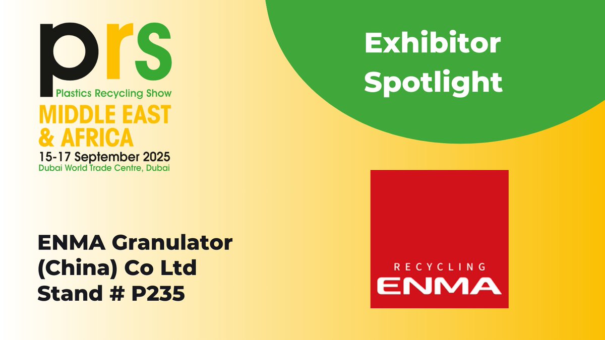 We are delighted to welcome ENMA Granulator (China) Co Ltd as Exhibitors at the Plastics Recycling Show Middle East &amp; Africa in Dubai 15-17 Sept 2025. ENMA focuses on the research &amp; development and manufacture of crushing and recycling equipment. loom.ly/hHlBYjk