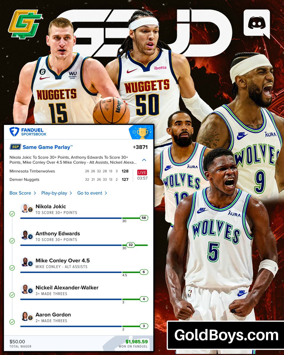 We’re not done yet! 🔥

Cash the +3871 NBA SGP from <a href="/portman7387/">Tony Starks 🌚</a> 🏀

$50 ➡️ $1,985.59 💸

Posted in the discord ➡️ GoldBoys.com