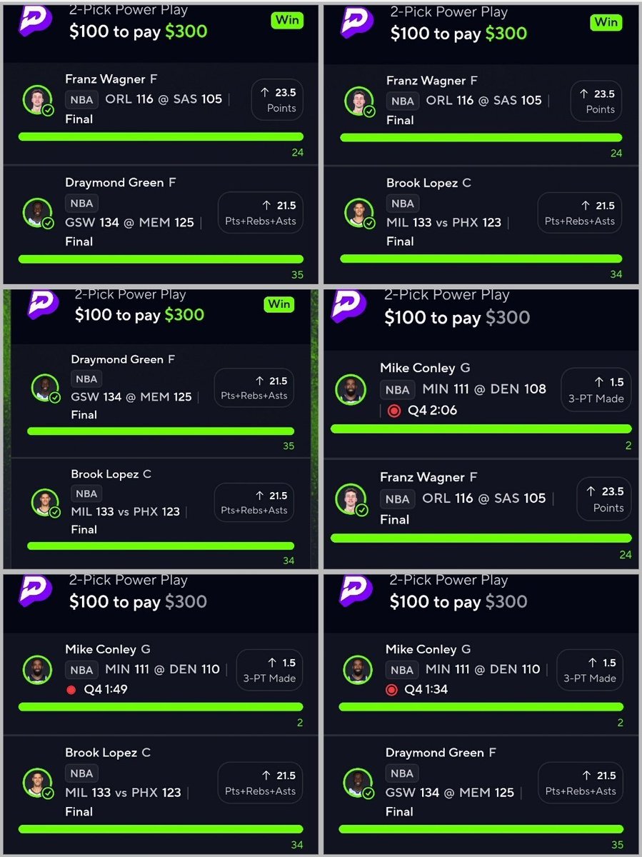 prodigaylocks's tweet photo. Recap ANOTHER Clean Sweep 🧹

THIRD DAY IN A ROW

Massive +21.15 units today

THIS PUTS US AT AN ABSOLUTELY INSANE +138U this month. Cord FREE?

Franz Wagner O23.5 points ✅
Draymond Green O21.5 PRA✅
Brook Lopez O21.5 PRA ✅
Mike Conley O1.5 3-PT made ✅

https://t.co/Sk4bKPBRSS https://t.co/tqjl5gypDD