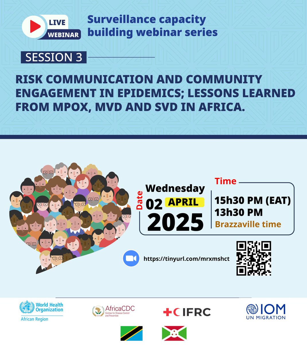Africa CDC (@africacdc) on Twitter photo Risk Communication & Community Engagement is a key pillar in an outbreak response. During health crises, communities are often overwhelmed with information, both accurate and misleading.
Today, join <a href="/AfricaCDC/">Africa CDC</a>, <a href="/WHOAFRO/">WHO African Region</a>, <a href="/ifrc/">IFRC</a>, <a href="/UNmigration/">IOM - UN Migration 🇺🇳</a> and partners for a webinar on Risk Communication & Community Engagement is a key pillar in an outbreak response. During health crises, communities are often overwhelmed with information, both accurate and misleading.
Today, join <a href="/AfricaCDC/">Africa CDC</a>, <a href="/WHOAFRO/">WHO African Region</a>, <a href="/ifrc/">IFRC</a>, <a href="/UNmigration/">IOM - UN Migration 🇺🇳</a> and partners for a webinar on