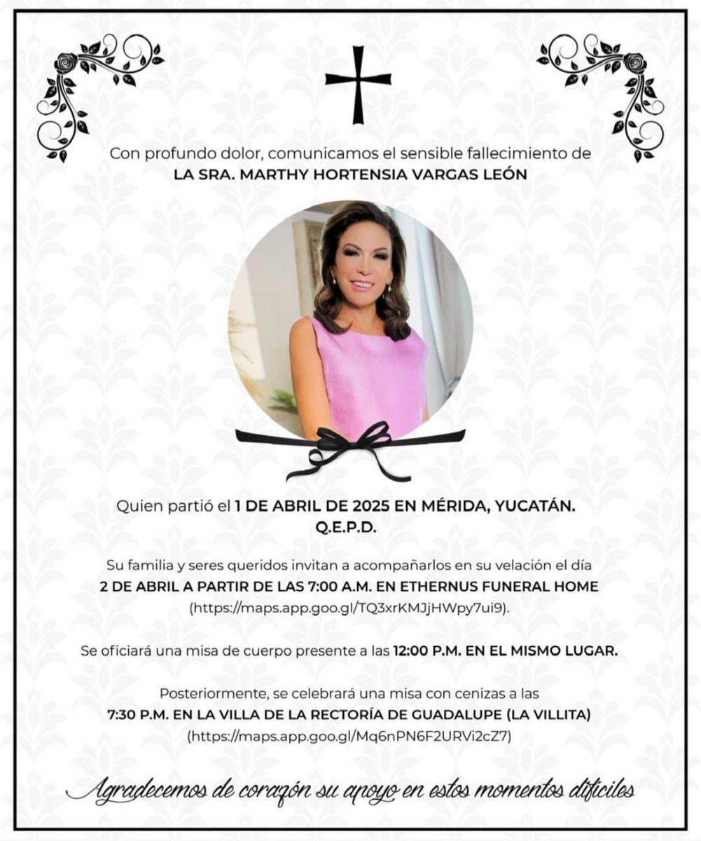 Se fue pero dejó huella en su paso por esta vida, buena esposa, madre, abuela, hermana, hija y amiga, ejemplo de fortaleza, tenacidad y con una fe inquebrantable, hoy ya está en la casa de Dios, tranquila de haber cumplido hasta el final con todos sus roles, en paz …