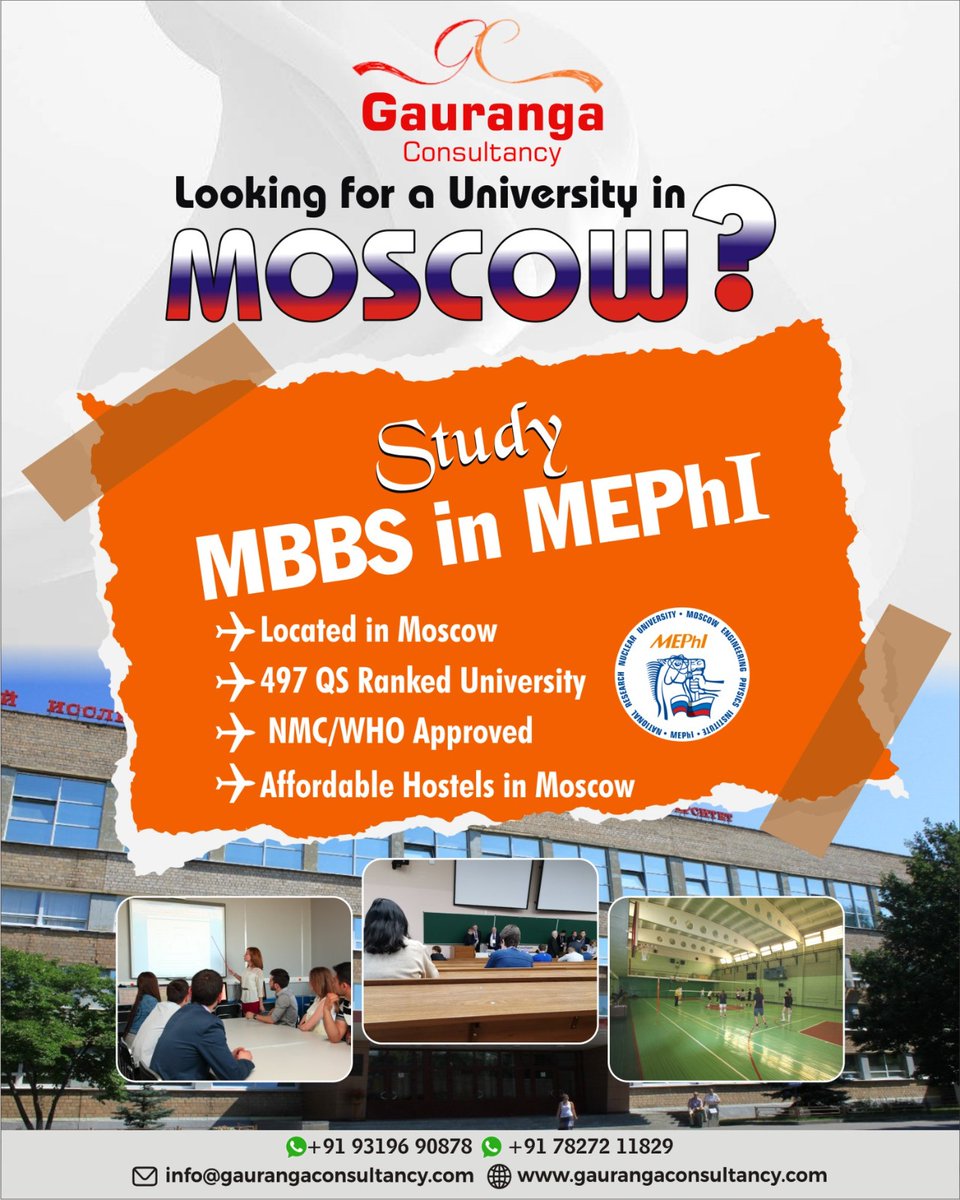 gaurangaconsult's tweet image. Wondering which university to choose in Moscow?
Then, MEPhI University is the one you must try! 🎓🌍
.
.
.
.
#gaurangaconsultancy🎓🌍 #mbbs #mephi #moscow #mbbsinrussia #russiaeducation #globaleducation #mbbsinabroad #gaurangaconsultancy #neet #mbbs2025 #neet2025 #apply