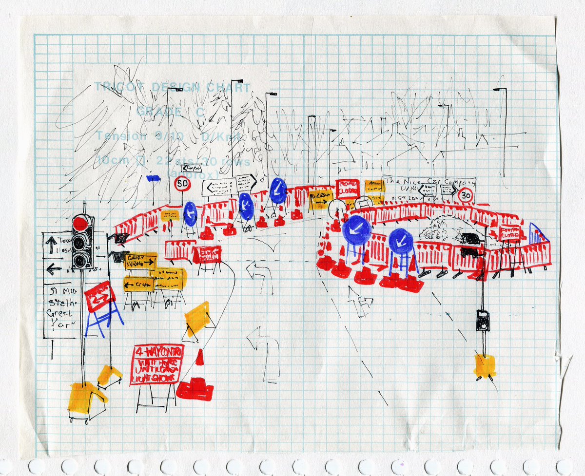 Some roadworks in North Walsham. 
#dailydrawing #roadworks #northwalsham #ArtistOnTwitter #ArtistOnX #thedailysketch
