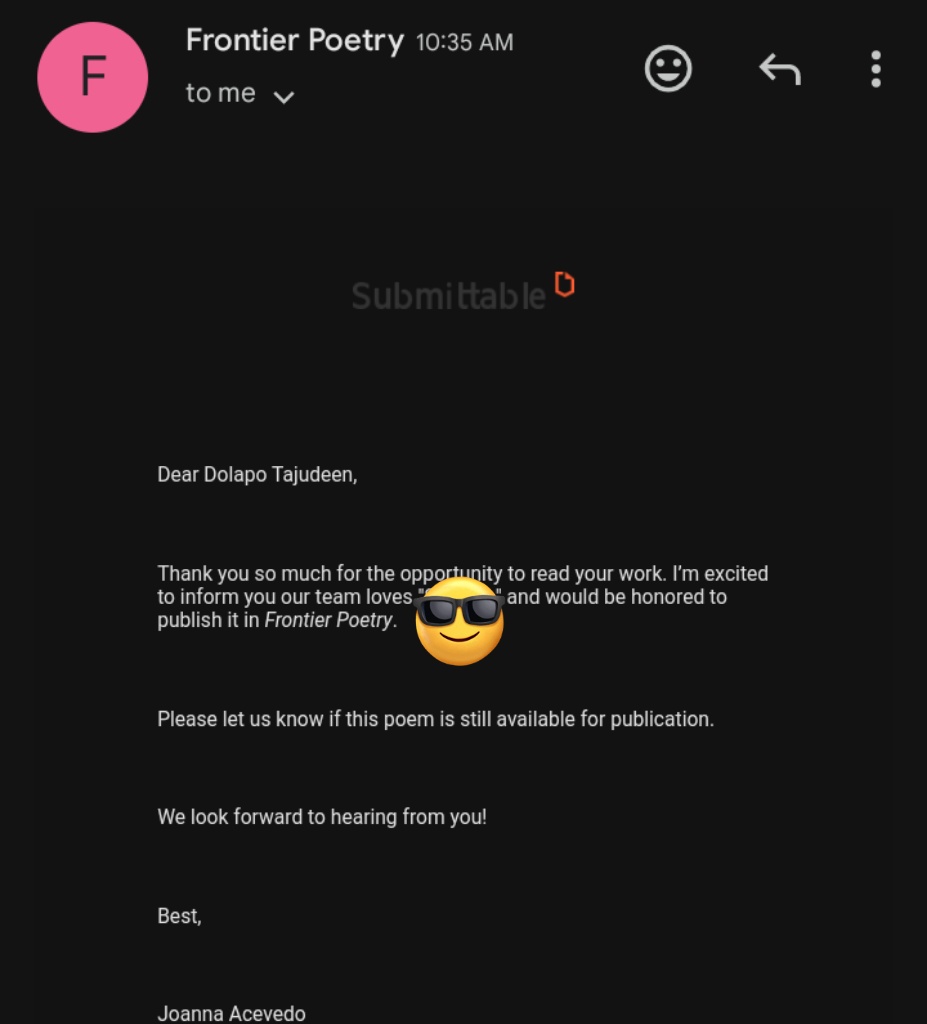 first acceptance of the year. alhamdulilah