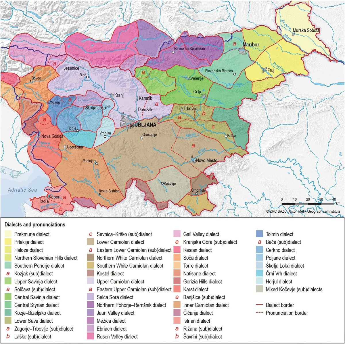 A map of different dialects of Slovenian language.

In some parts of Europe, such as in this mountainous land, many different dialects developed and are still spoken to this day!