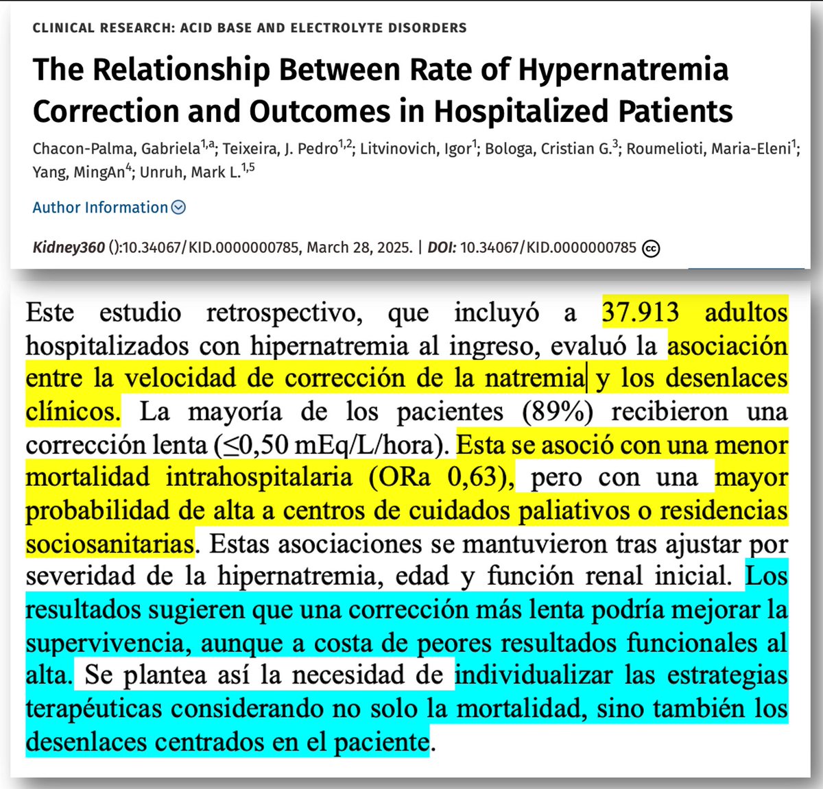 Roberto Alcazar (@ralcazara) on Twitter photo La controversia sigue. ¿Hay riesgos en corregir rápidamente la hipernatremia? En <a href="/kidney360/">kidney360</a> - journals.lww.com/kidney360/abst… - Una de "cal" y otra de "arena". La clave, como siempre, ➡️individualizar. En el medio interno ➡️nunca es "café para todos". <a href="/SENefrologia/">S.E.N. Nefrología</a> <a href="/SOMANEorg/">Sociedad Madrileña de Nefrología (SOMANE)</a> #Nefro_8_01 La controversia sigue. ¿Hay riesgos en corregir rápidamente la hipernatremia? En <a href="/kidney360/">kidney360</a> - journals.lww.com/kidney360/abst… - Una de "cal" y otra de "arena". La clave, como siempre, ➡️individualizar. En el medio interno ➡️nunca es "café para todos". <a href="/SENefrologia/">S.E.N. Nefrología</a> <a href="/SOMANEorg/">Sociedad Madrileña de Nefrología (SOMANE)</a> #Nefro_8_01