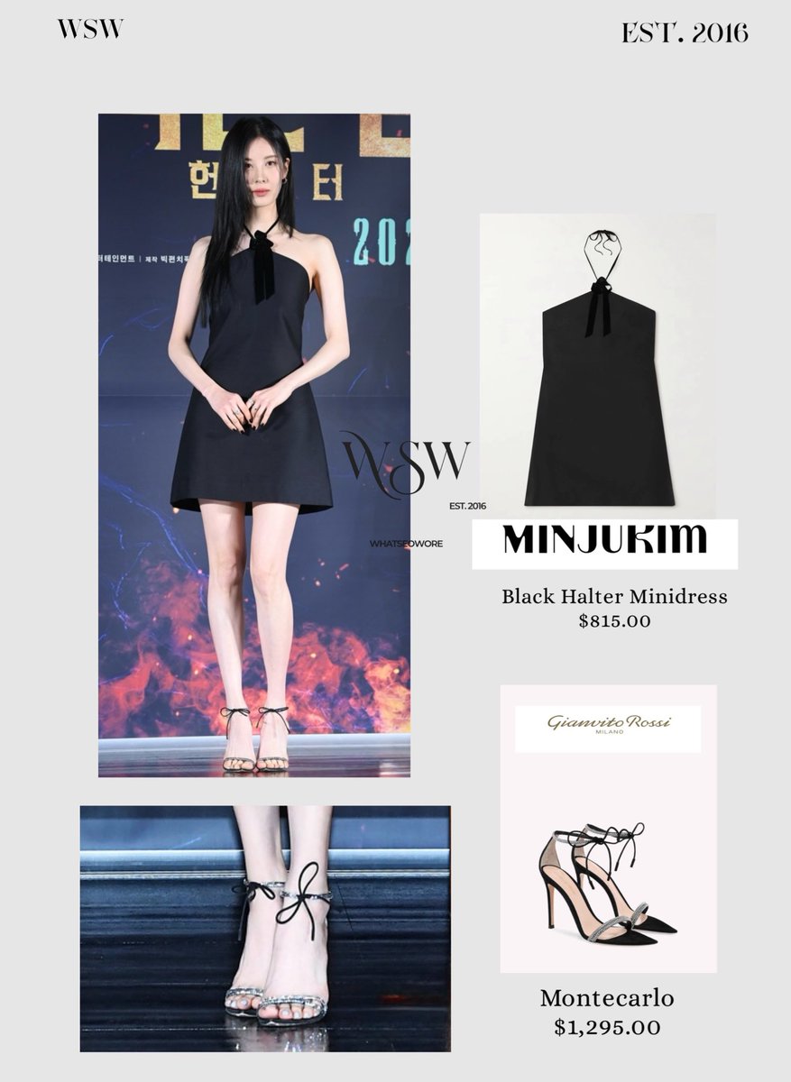 Minjukim | Black Halter Minidress $815.00

Gianvito Rossi | Montecarlo $1,295.00

(Holy Night: Demon Hunters Presscon 250402)

#whatseowore #seohyun #서현