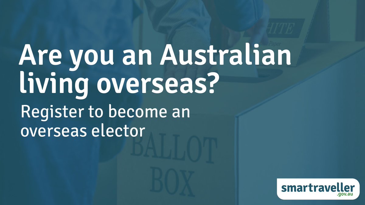 Overseas? You can apply to be registered as an overseas elector. If you’re travelling overseas for a short period and will be unable to vote, complete an overseas notification form.
More info: aec.gov.au/overseas/enrol…
Authorised by the Electoral Commissioner, Canberra