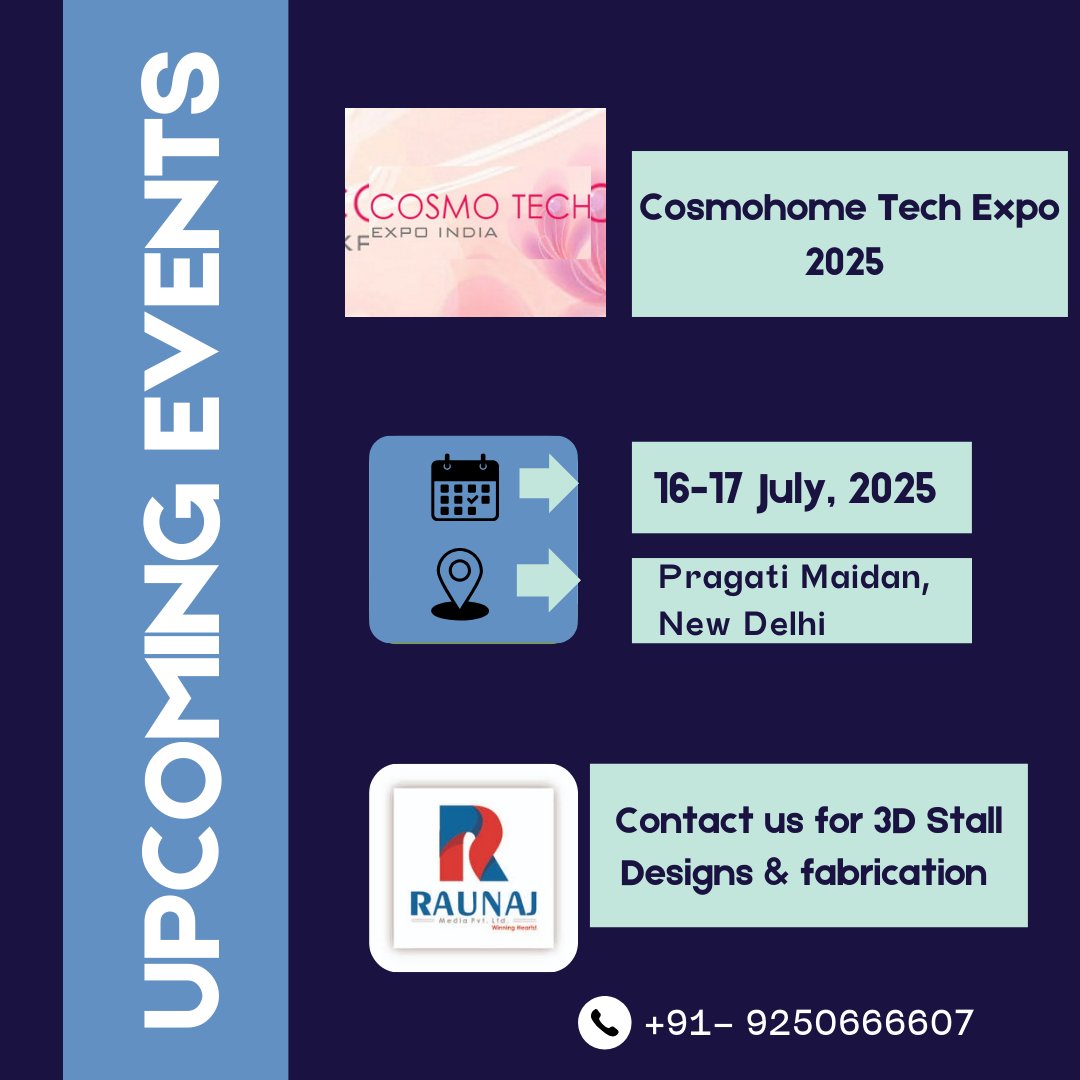 Raunajmedia's tweet image. Ready to showcase the future?

Join us at #Cosmohometech2025 on 16-17 #July at #pragatimaidan , #newdelhi ! 

Contact us for stunning #3dstalldesigns &amp;amp; #fabrication . Let&apos;s make your brand unforgettable! 

 #futureofhome ##innovativedesign #Cosmohome2025
#AbhishekMalhan𓃵