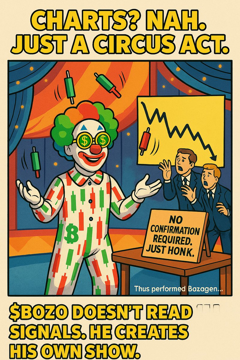 BozoFi_'s tweet photo. They said “buy the dip.” 📉🧼
You said “buy the honk.” 🤡📈

They said “wait for confirmation.” 🕰️🚫
You said “I’m already in the circus.” 🎪💥

$BOZO doesn’t wait for signals. 📊❌
He makes the chart his stage. 🎭🔥

#Crypto #Memecoin #BOZO #ChartCircus
📍 https://t.co/Cy34kdmxcE
📡 https://t.co/ttbz5SkUhb

📉 Watch them dip. You’ll just honk harder