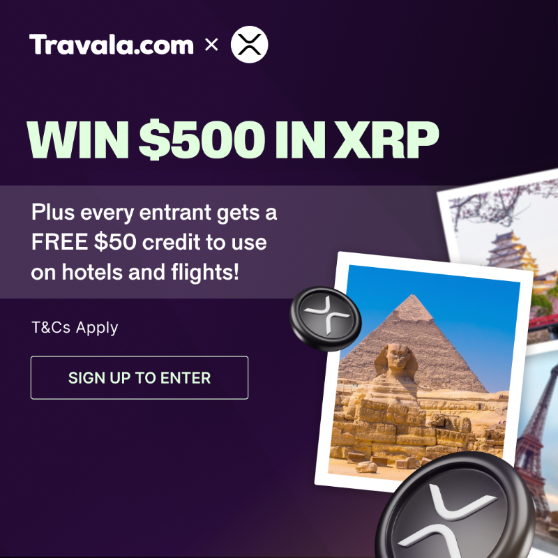 travalacom's tweet photo. WIN $500 IN XRP:
👉Sign up to enter https://t.co/zhJ3xAfzuu
🎁 Get FREE US$50 promo credit
✈️ Book flights &amp; hotels with crypto!