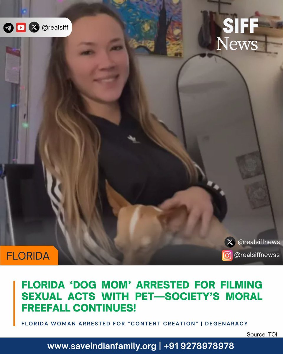 realsiffnews's tweet image. Florida woman takes degeneracy to a whole new level—arrested for filming herself in a shocking act with her own dog.
How low can society sink?!
#Feminism #Degeneracy

Source: timesofindia.indiatimes.com/world/us/flori…
