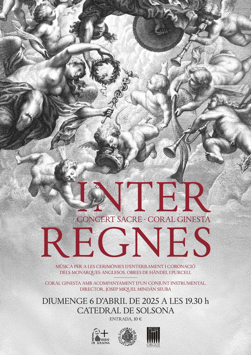 Aquest diumenge us convidem a endinsar-vos en les músiques que han acompanyat les cerimònies d'enterrament i coronació dels monarques anglesos, amb obres de Händel (1685-1759) i Purcell (1659-1695) amb la Coral Ginesta. Una experiència musical única a la catedral de #solsona!