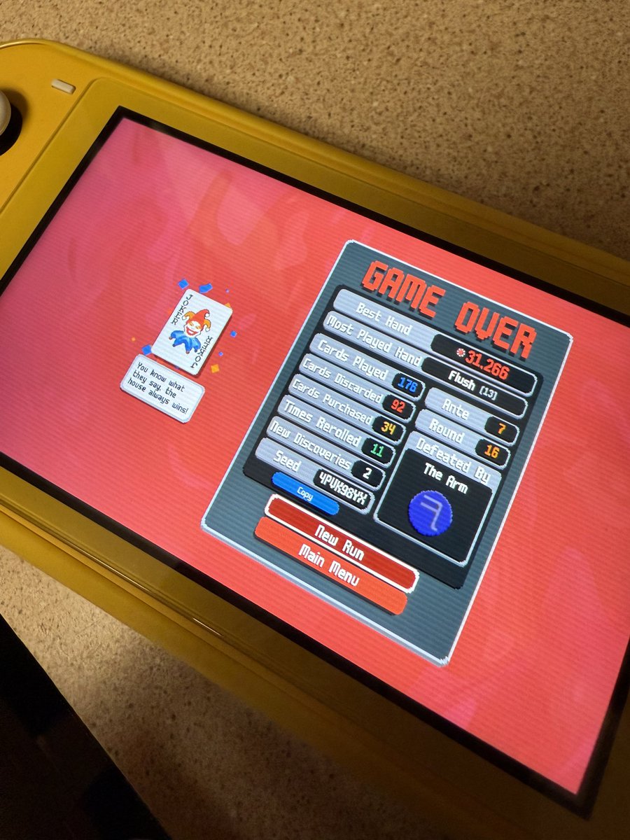 so close…to be fair it was the best game i ever had. very proud of that run. #balatro