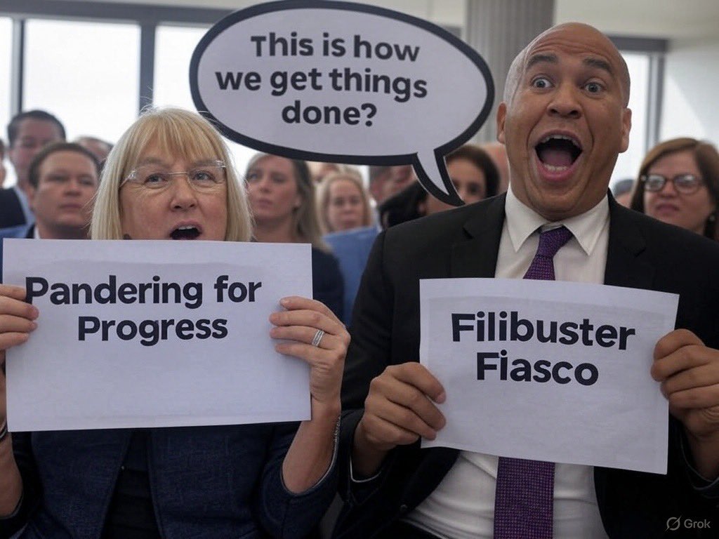 WA_Draino's tweet image. Pandering for Progress meets Filibuster Fiasco! 🤦‍♂️ @PattyMurray and @CoryBooker think this is how we 'get things done' in the Senate? 😂 #PoliticalTheater #FilibusterFail
