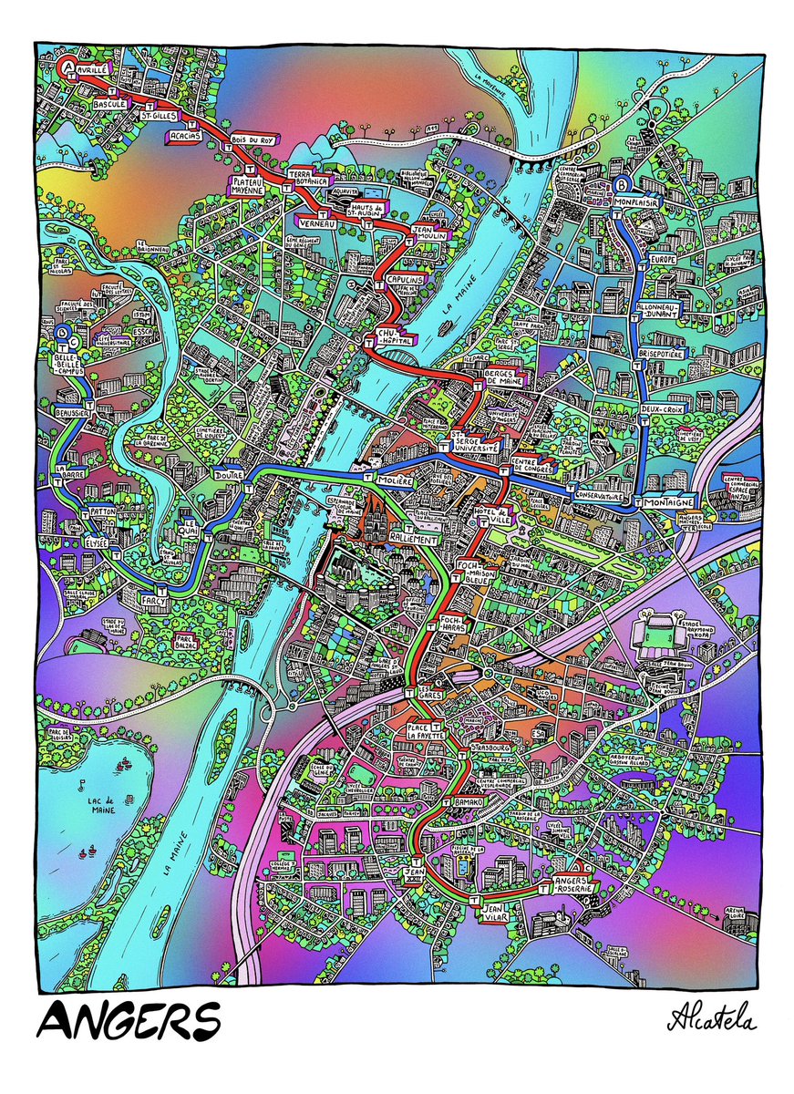 Et c’est au tour d’Angers d’être dessinée !  J’espère que ce dessin de la ville la plus verte de France vous plaira