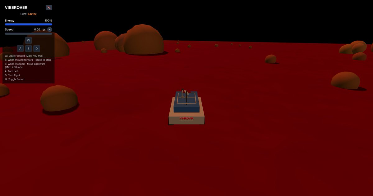 cartierspinelli's tweet image. my #viberover submission for @levelsio's #vibejam - a mars exploration game where you cruise the red planet's terrain. built with @Replit and rover designed using @sidahuj's @Blender mcp for detailed elements like the "viberover" plate on the back, camera and solar panels.
the…