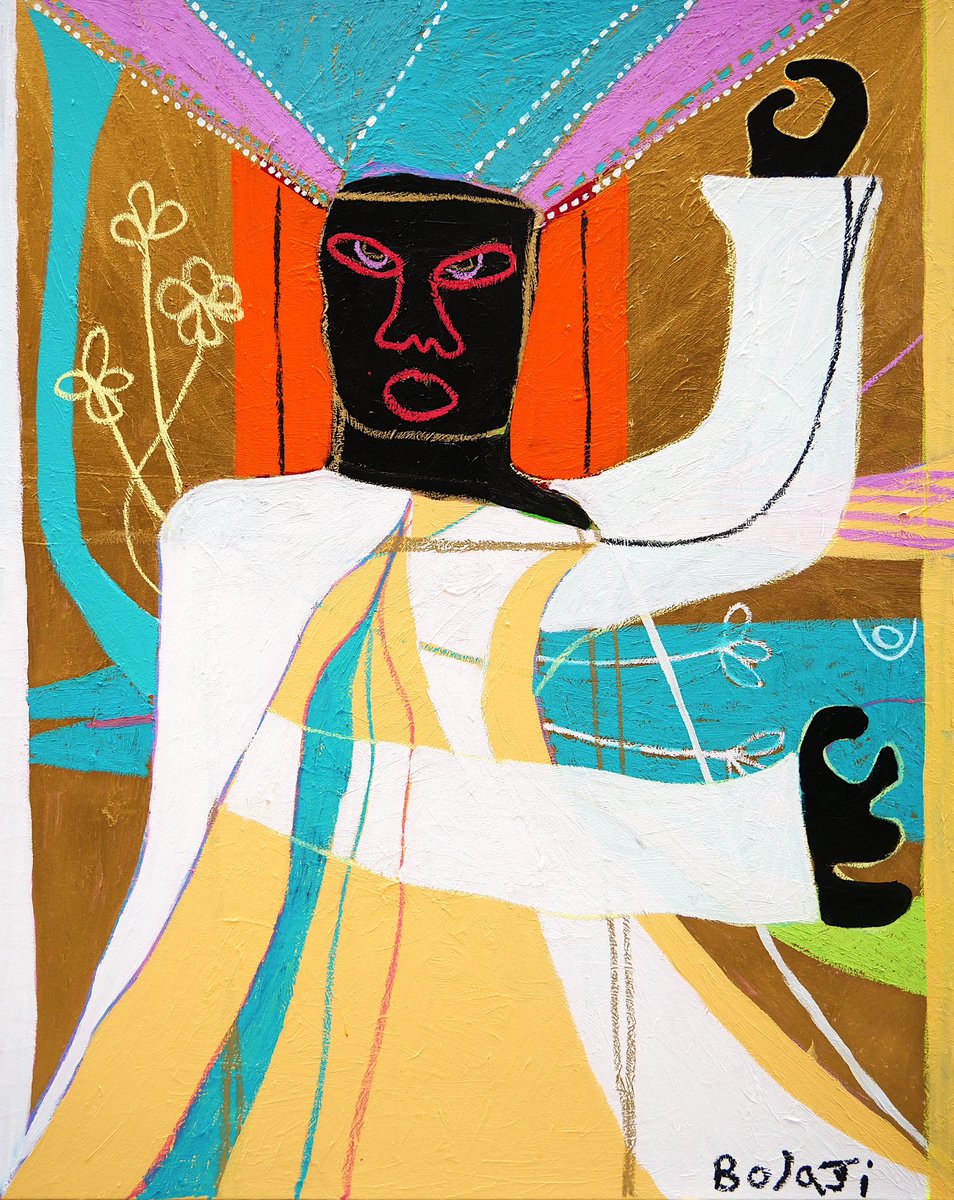 Title: Love Is Worth Fighting For. 2025
[154 x 121 cm]- Acrylic, Gold Acrylic &amp; Oil Pastel on Linen 
Made at artist residency Jaipur-India
Sattva Theatre &amp; Art.