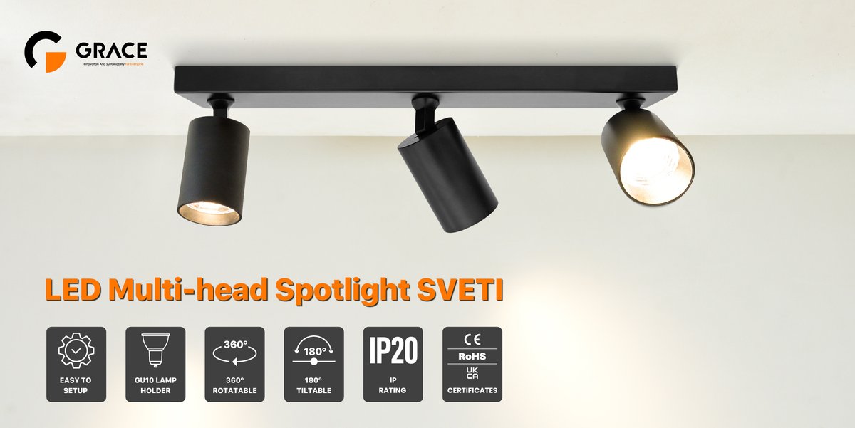 GraceLighting's tweet photo. New SVETI LED Multi-Head Spotlight.
Compatible with GU10 bulbs, its heads rotate 360° and tilt 180° for precise lighting. Available with square or round bases and various head configurations.
Learn more👉https://t.co/2h4gWlsQPf
✉️info@gracelighting.net
#spotlight #gracelighting https://t.co/KuYQqOOYPO