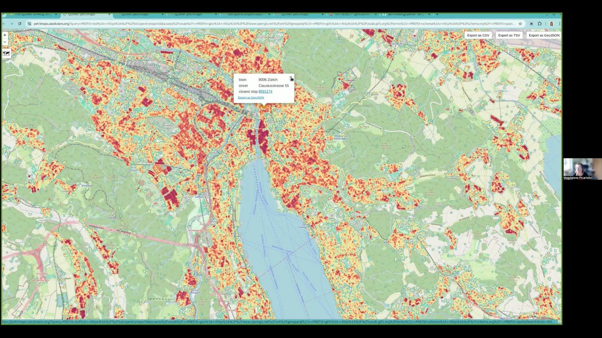 How close is every building 🏠 in Switzerland to the nearest public transport stop? 🚆
With QLever and some clean RDF data, this is easy.
Magdalena and I show it in our new demo, crazy fast, super visual.
🎥 youtu.be/gnocVIoHVKk?si…
#SpatialAnalytics #KnowledgeGraphs #OpenData