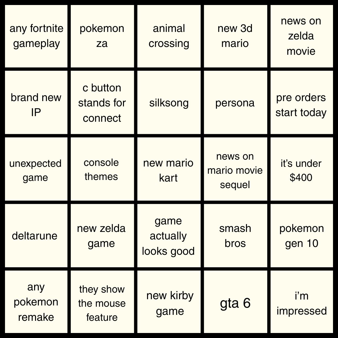 alexrpear's tweet image. MY SWITCH 2 DIRECT BINGO BOARD