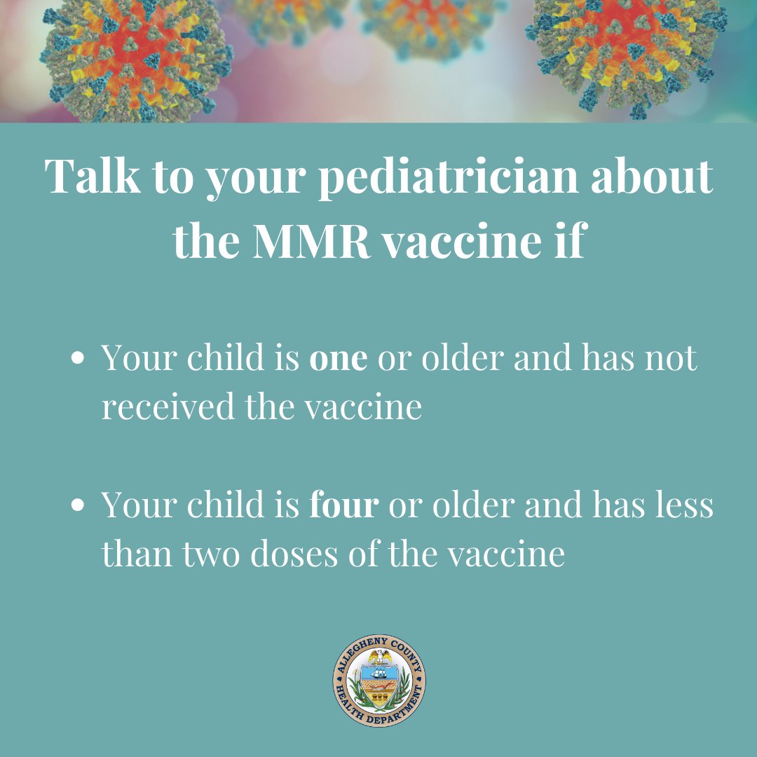 HealthAllegheny's tweet photo. #MeaslesUpdate: #AlleghenyCounty has received 0 reports of #Measles. Recent reported cases in Erie County are a reminder that it is a great time to consider if you or a loved one needs the safe and effective MMR vaccine. Call 412-578-8062 to schedule an immunization appointment. https://t.co/WOSFmHiaVs