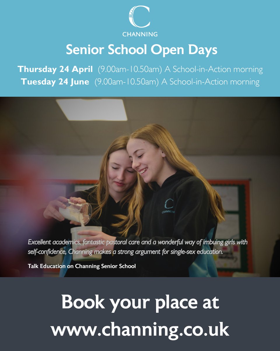 ChanningSchool's tweet image. Join us for our Senior School 'School-in-Action' Open Mornings! Meet our Headmistress, tour our state-of-the-art facilities with current pupils, and discover what makes Channing unique. Book your place now: channing.co.uk/admissions/ope…
