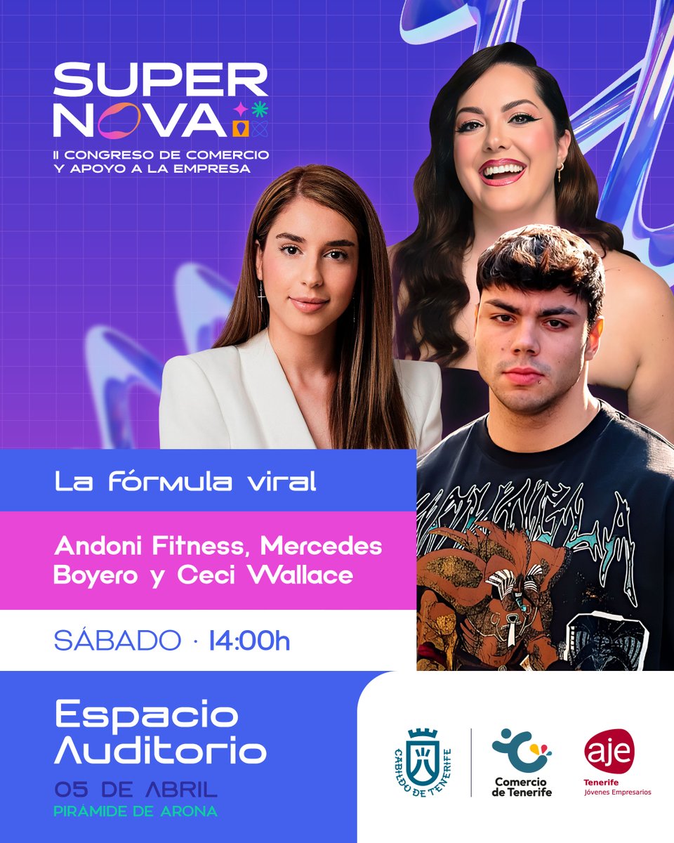 🔥 Andoni Fitness, influencer y emprendedor; Mercedes Bollero, CEO de Onklub y Ceci Wallace, influencer y creadora de contenido digital, patrocinarán la mesa de debate "La fórmula viral".

🎟️ ¡Consigue tu entrada GRATIS! 👉 congresosupernova.com