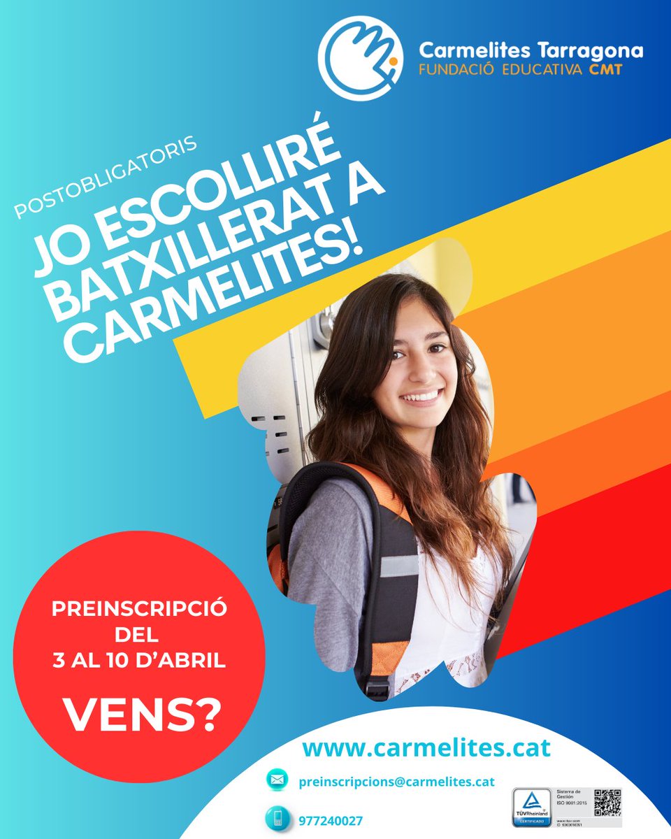 carmelitestgn's tweet image. #ADMTWC #POSTC #BATX A Carmelites tenim el que vols: proximitat, atenció personalitzada, bons professionals... però, sobretot, tenim alumnes com tu: compromesos, amb ganes d'aprendre, amb ganes de continuar creixent com a persones. Com ho veus? Vens? #somifemescola #aprenemfent