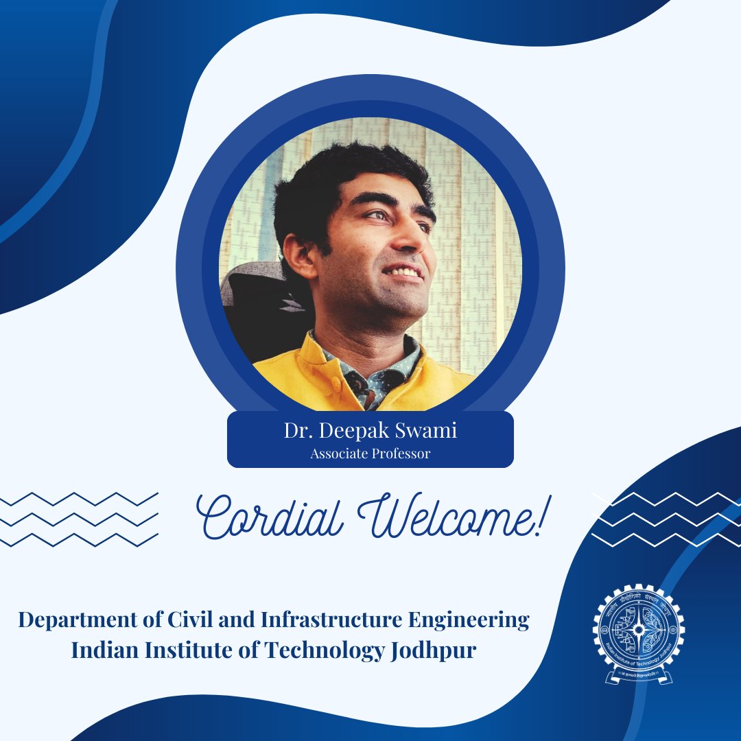 Civil & Infrastructure Engineering at IIT Jodhpur (@cieiitj) on Twitter photo ๐Welcome Dr. Deepak Swami to IIT Jodhpur!๐
Dr. Swami joins as Associate Professor in <a href="/cieiitj/">Civil & Infrastructure Engineering at IIT Jodhpur</a> , bringing expertise in groundwater flow, contaminant transport & geoenvironmental engineering.
Excited for his contributions to research & education! ๐
#IITJodhpur #FacultyWelcome ๐Welcome Dr. Deepak Swami to IIT Jodhpur!๐
Dr. Swami joins as Associate Professor in <a href="/cieiitj/">Civil & Infrastructure Engineering at IIT Jodhpur</a> , bringing expertise in groundwater flow, contaminant transport & geoenvironmental engineering.
Excited for his contributions to research & education! ๐
#IITJodhpur #FacultyWelcome