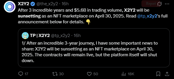 ⚠️X2Y2 is sunsetting but your wallet is at risk⚠️

If you've used <a href="/the_x2y2/">X2Y2</a> to list or sell NFTs on their marketplace, you likely have active contract approvals. This poses a security risk beyond just their shutdown. Please use <a href="/RevokeCash/">Revoke.cash</a> to revoke any X2Y2 contract approvals.
