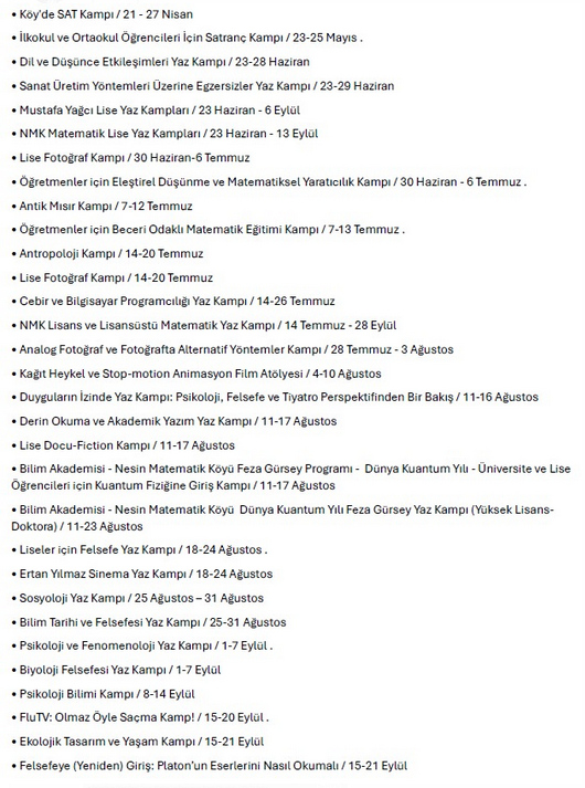 Yaz kamplarımız. Dünya kadar. Ayrıntılar nesinkoyleri.org sayfasında. Paylaşırsanız seviniriz.