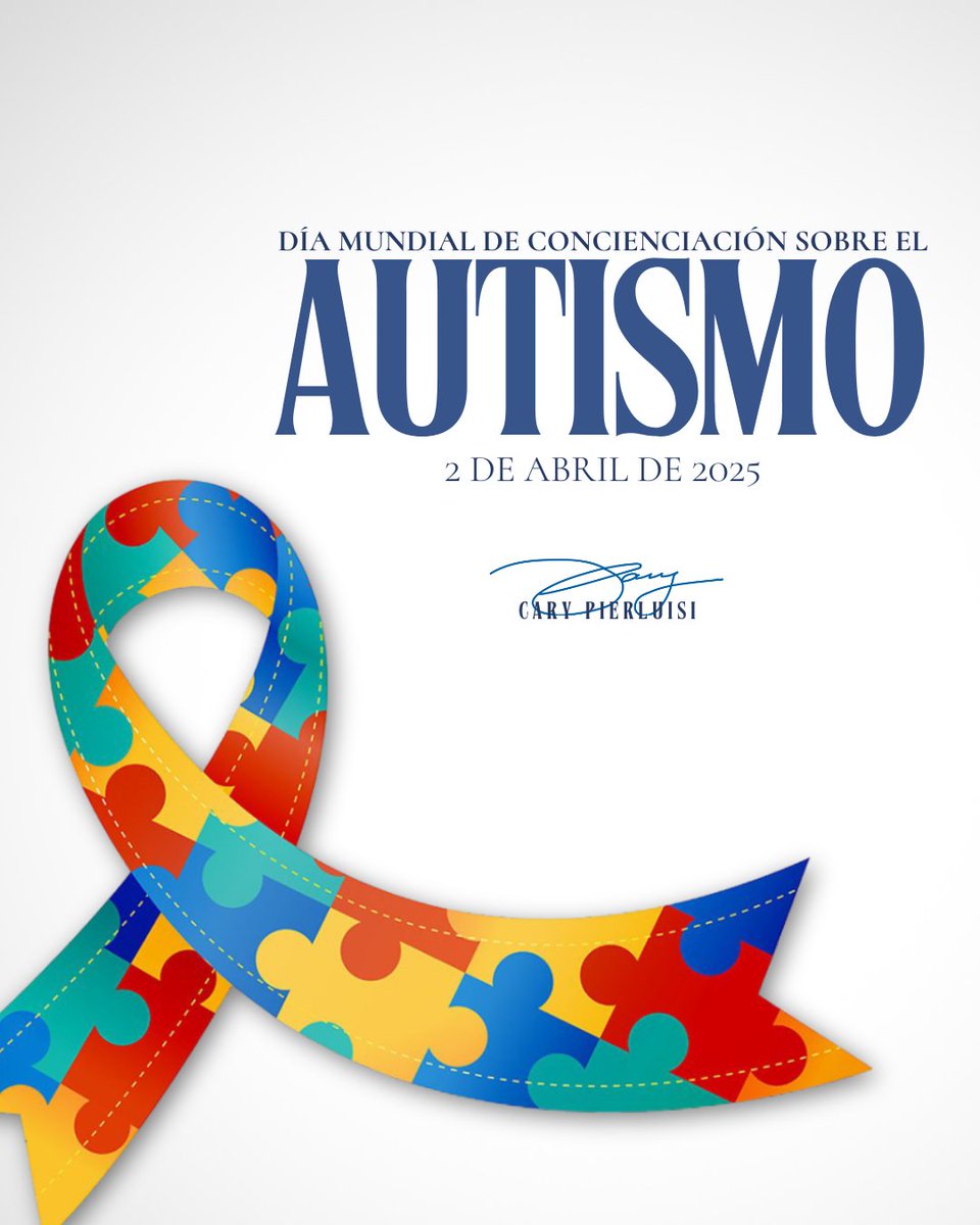 Cary Pierluisi (@pierluisicary) on Twitter photo El autismo nos muestra una forma única de ver y sentir el mundo. En este día, celebramos la diversidad, empatía e historias únicas de cada niño, niña y adulto que es parte de esta hermosa comunidad. Ellos y ellas nos enseñan a siempre mirar con el corazón y a valorar la belleza El autismo nos muestra una forma única de ver y sentir el mundo. En este día, celebramos la diversidad, empatía e historias únicas de cada niño, niña y adulto que es parte de esta hermosa comunidad. Ellos y ellas nos enseñan a siempre mirar con el corazón y a valorar la belleza