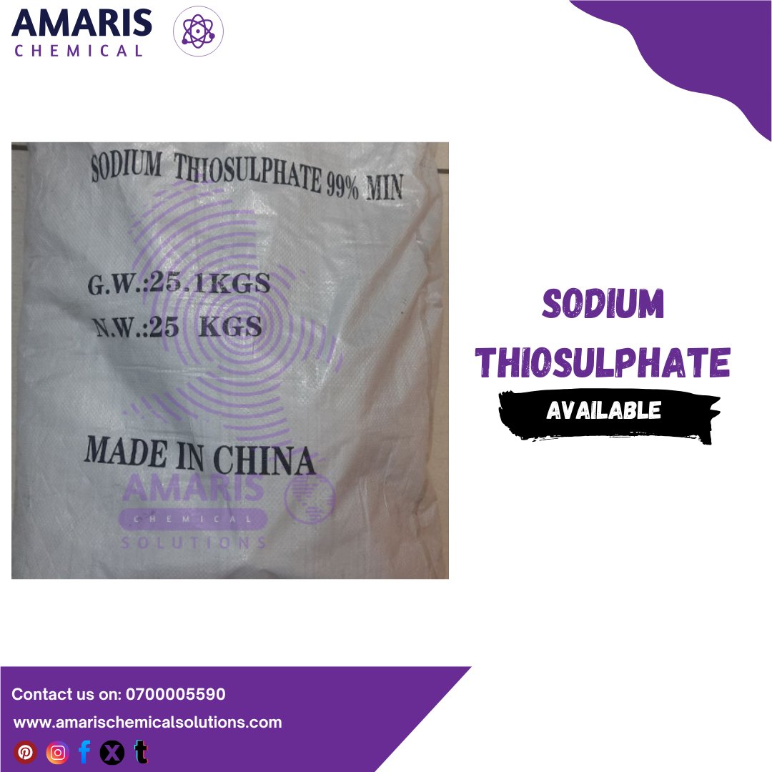 AmarisChemical's tweet image. Sodium Thiosulphate Applications

1)Photography
2)Medical applications
3)Industrial applications
4)Analytical chemistry
5)Horticulture

Call/WhatsApp us on 0700005590
#sodiumthiosulphate