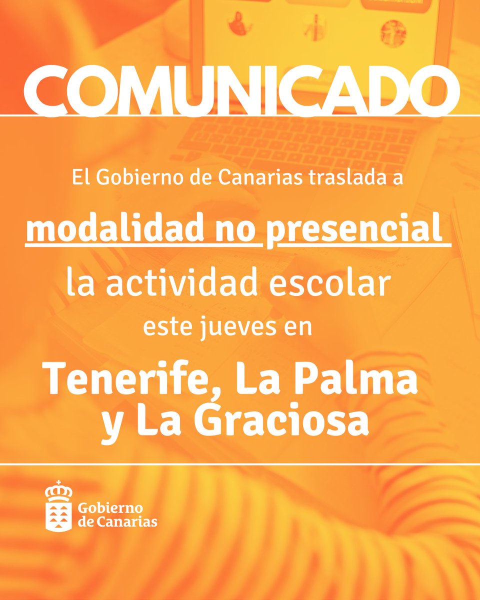 Educación Gobcan (@educaciongobc) on Twitter photo 🔵𝗔𝘃𝗶𝘀𝗼 𝗶𝗺𝗽𝗼𝗿𝘁𝗮𝗻𝘁𝗲 🔵
Debido a la actual situación meteorológica y la declaración del estado de Alerta máxima por vientos y Alerta por fenómenos costeros por parte de la Dirección General de Emergencias de la Consejería de <a href="/territoriocan_/">Política Territorial, Cohesión Territorial y Aguas</a> 🔵𝗔𝘃𝗶𝘀𝗼 𝗶𝗺𝗽𝗼𝗿𝘁𝗮𝗻𝘁𝗲 🔵
Debido a la actual situación meteorológica y la declaración del estado de Alerta máxima por vientos y Alerta por fenómenos costeros por parte de la Dirección General de Emergencias de la Consejería de <a href="/territoriocan_/">Política Territorial, Cohesión Territorial y Aguas</a>
