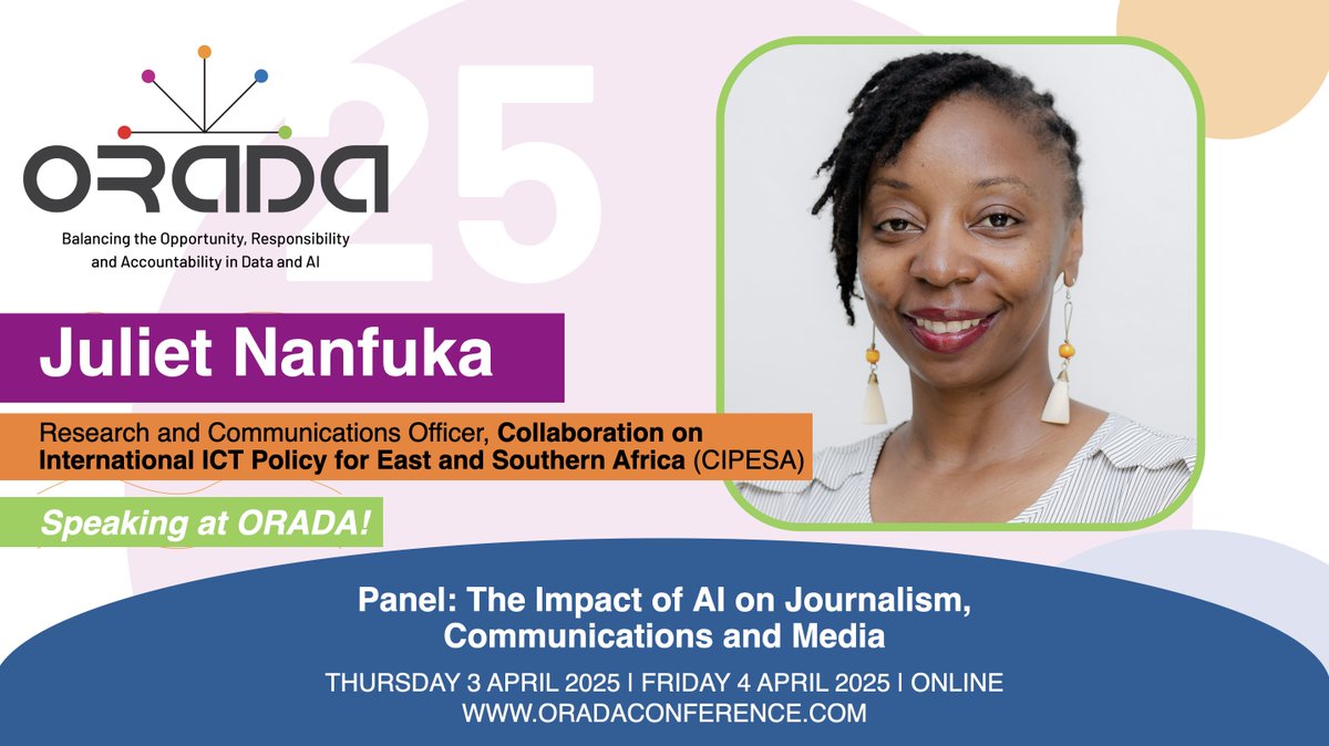 I look forward to joining the amazing line up of speakers at the 🌟 Opportunity, Responsibility + Accountability in Data + AI (#ORADA2025) 🌟 Conference 2025 that takes place 3-4 April! 
Full agenda - oradaconference.com/2025programmeog 
#ResponsibleAI #AI #AI4Good #ORADAResponsibleAI #ORADA