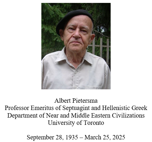 IOSCSOfficial's tweet image. It is with great sadness that we announce the passing of Albert Pietersma, who had a significant role in the leadership and development of the IOSCS over many years. A full obituary is available on the IOSCS website: septuaginta.uni-goettingen.de/ioscs/news/84/