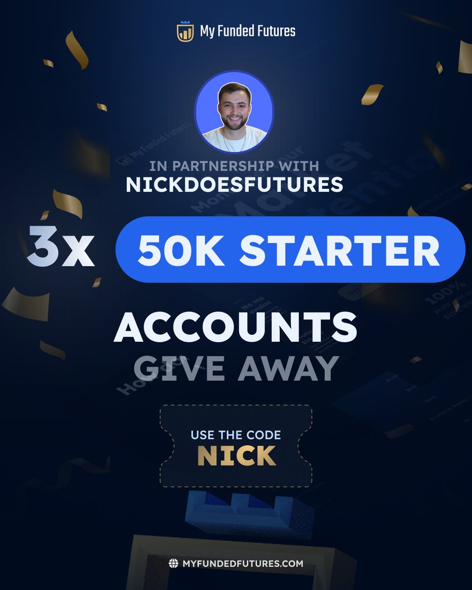 Nick (@nickdoesfutures) on Twitter photo โผ๏ธMy Funded Futures Giveawayโผ๏ธ
I am giving away 3 x 50k Starter accounts at <a href="/MyFundedFutures/">MyFundedFutures</a>
To enter the giveaway complete the following steps:
1. Must be Following:
<a href="/NickDoesFutures/">Nick</a> on X & Instagram
2. Must be Following
<a href="/ForeverTradingC/">Forever Trading Circle</a>
3. Like & Retweet this โผ๏ธMy Funded Futures Giveawayโผ๏ธ
I am giving away 3 x 50k Starter accounts at <a href="/MyFundedFutures/">MyFundedFutures</a>
To enter the giveaway complete the following steps:
1. Must be Following:
<a href="/NickDoesFutures/">Nick</a> on X & Instagram
2. Must be Following
<a href="/ForeverTradingC/">Forever Trading Circle</a>
3. Like & Retweet this